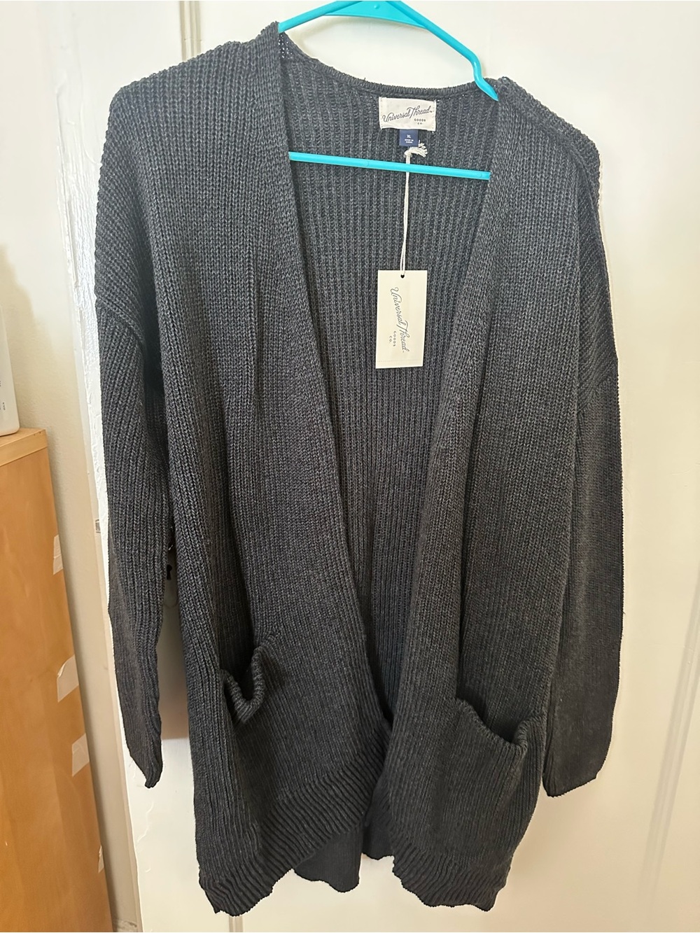 Universal Thread Charcoal Gray Ribbed Open-Front Cardigan